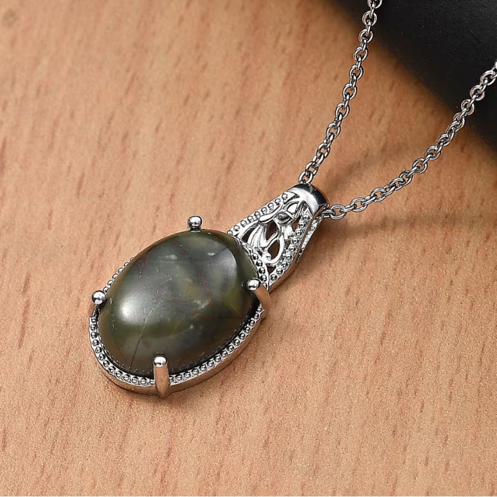NWOT Venus Jasper 11.90 ctw Pendant in Platinum Bond w/ Stainless Steel Necklace
